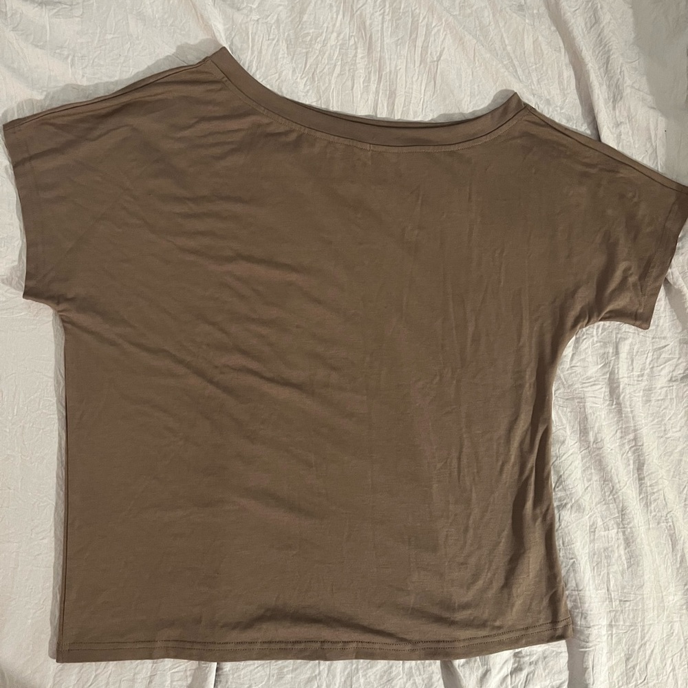 Light brown off the shoulder t-shirt